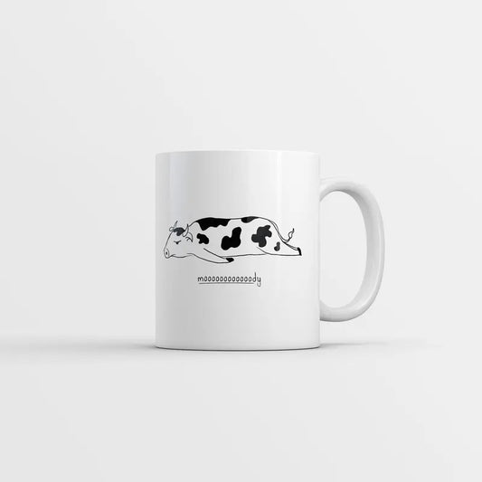 Moooooody Mug Funny Sarcastic Cow Graphic Emotional Novelty Coffee Cup-11oz Funny Coffee Mugs Ceramic Printed Drinkware Cup