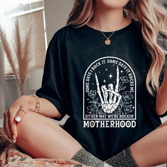 Motherhood Shirt, Some Day I Rock It Tee, Cool Mama Graphic Printed Short Sleeve Tee Shirt, Cool Mom Soft Fabric Comforts Shirts, Women's Tops, Womenswear, Gift For Mom, Mother's Day Gifts, Cotton Fabric Relaxed Fit Chic Style