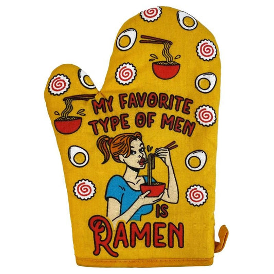 My Favorite Type Of Men Is Ramen Oven Mitt Funny Noodles Soup Dating Relationship Kitchen Glove Funny Graphic Kitchenwear Love  Funny Food  Novelty Cookware Yellow