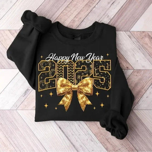 New Year 2025 Yellow Blink Coquette Bow Graphic Printed Sweatshirt, 2025 Era, New Year New Ave, 2025 Gift for Her