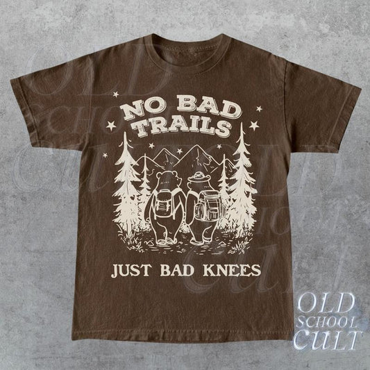 No Bad Trails Just Bad Knees Cute Bears Hiking Vintage T-Shirt, Retro 90s Forest Adventure Mountains Shirt, Funny Teddy Bears T Shirt