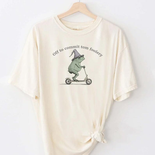 Off to Commit Tom Foolery Frog T-shirt, Funny Weirdcore Sayings Unique Tshirt Tee Adults Men Women Meme Graphic Sarcastic