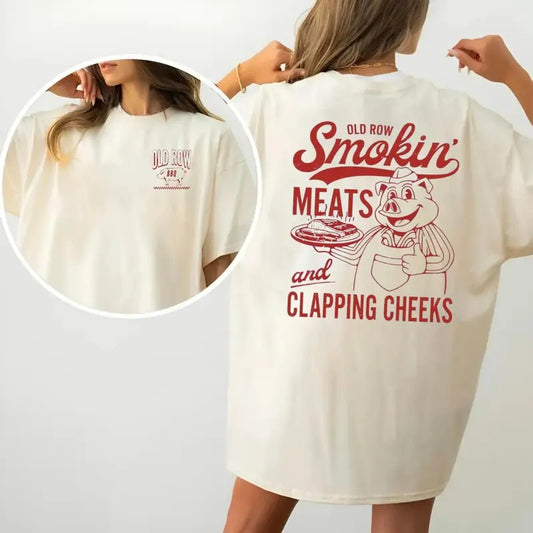 Old Row The Smokin Meats Graphic Shirt, TShirt For Men And Women, The Smokin Meats Shirt, Unisex Short Sleeve Tee Shirt Top Womenswear