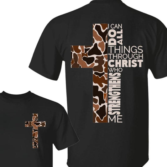 Old School Camo I Can Do All Things Through Christ Bible Verse 2 Sides Unisex T-shirt