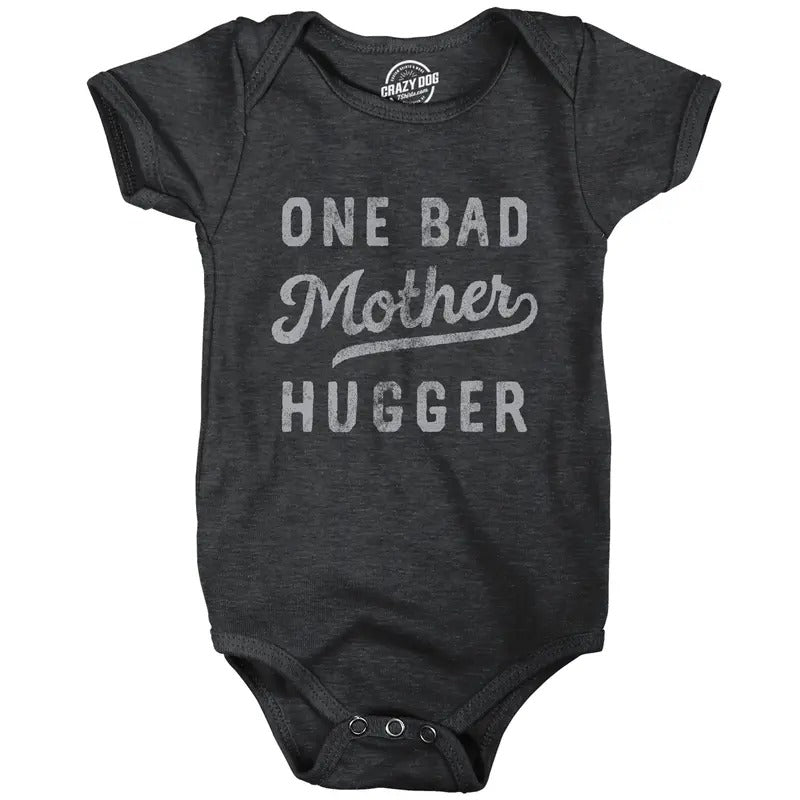One Bad Mother Hugger Baby Bodysuit Funny Sarcastic Hug Joke Text Graphic Jumper for Inphants Funny Baby Onesies Mother's Day Onesie Black