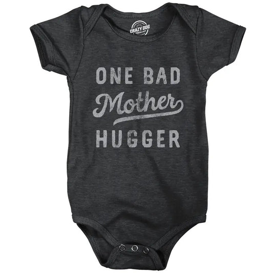 One Bad Mother Hugger Baby Bodysuit Funny Sarcastic Hug Joke Text Graphic Jumper for Inphants Funny Baby Onesies Mother's Day Onesie Black