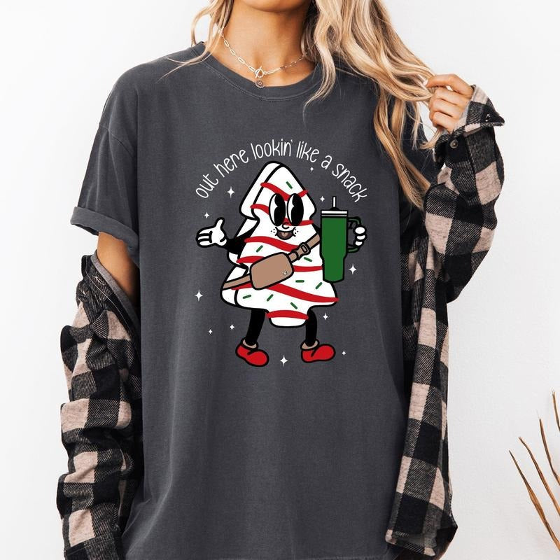 Out Here Looking Like A Snack, Christmas Cake, Funny, Cute, Santa, Xmas Tshirt, Christmas Comfort Colors Tshirt, Women's Graphic Tee, Xmas, Santa, Winter, Snow