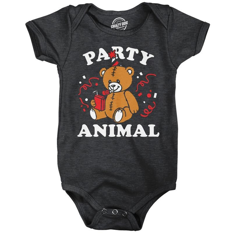 Party Animal Baby Bodysuit Funny Sarcastic Stuffed Animal Graphic Novelty Jumper For Infants Funny Baby Onesies Animal Onesie for Baby Funny Sarcastic Onesie Novelty Onesie Black -