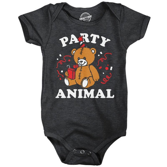 Party Animal Baby Bodysuit Funny Sarcastic Stuffed Animal Graphic Novelty Jumper For Infants Funny Baby Onesies Animal Onesie for Baby Funny Sarcastic Onesie Novelty Onesie Black -
