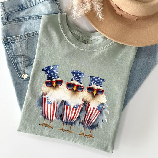 Patriotic Chickens, Hippie, Funny, Patriotic, 4th of Tshirt, Women's Crew Neck, Crewneck