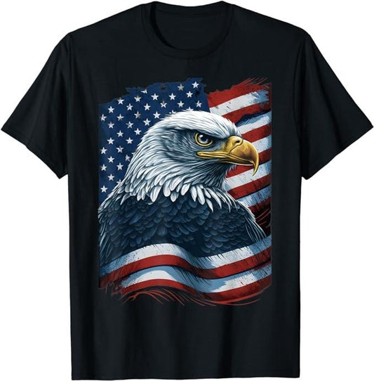 Patriotic Shirts For Men, Bald Eagle Proud Patriotic American US Flag 4th Of July T-Shirt Menswear Top Casual Cotton Basic Fashion