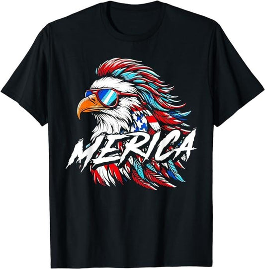 Patriotic Shirts For Men, Merica Mullet Eagle Funny 4th Of July T-Shirt Menswear Top Casual Cotton Basic Fashion
