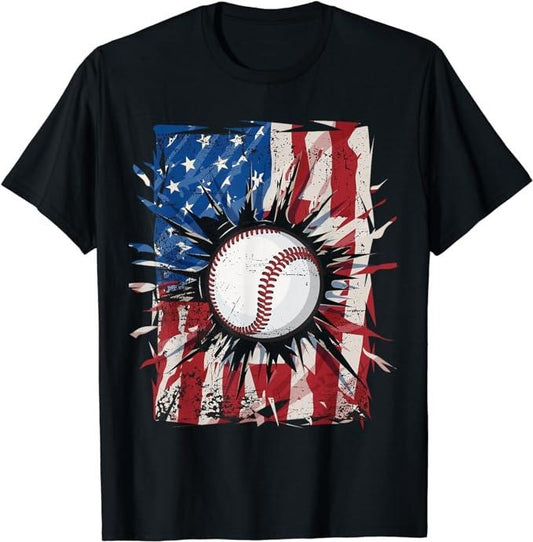 Patriotic Shirts For Men, Patriotic Baseball 4th Of July Men USA American Flag T-Shirt Menswear Top Casual Cotton Basic Fashionstyle{n002}2