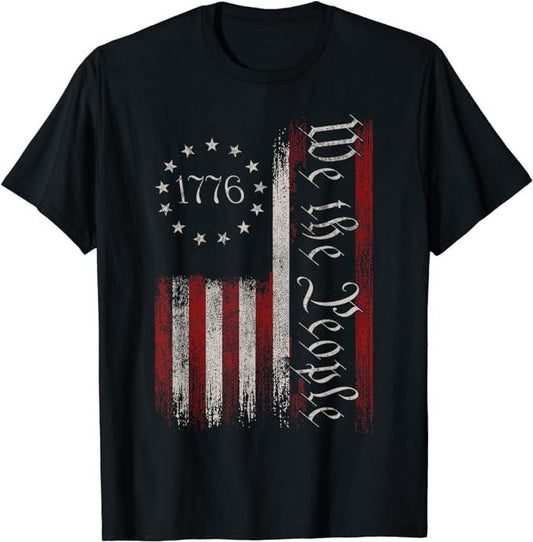 Patriotic Shirts For Men, Vintage Old American Flag Patriotic 1776 We The People USA T-Shirt Menswear Top Casual Cotton Fashion Basic