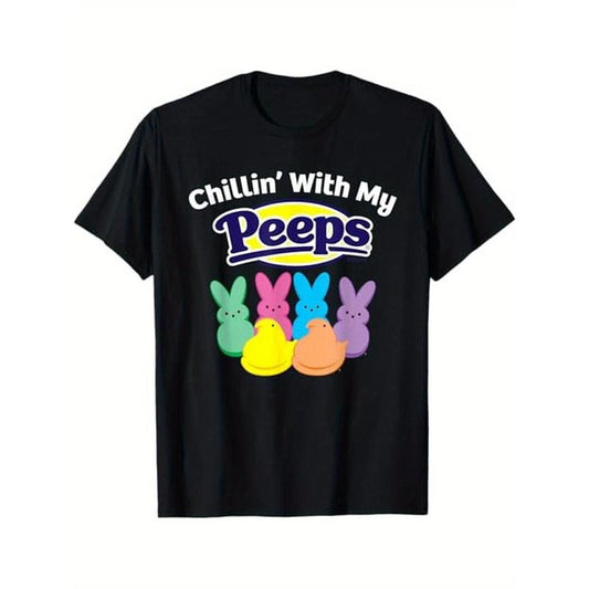 Peeps Black Easter T-Shirt - Classic Fit Crew Neck, Cotton & Polyester, Short Sleeve, Animal Print, 100% Cotton, Halloween Thanksgiving Christmas Gift for Men Women Family Friends, S-XXXL, Black made in usa
