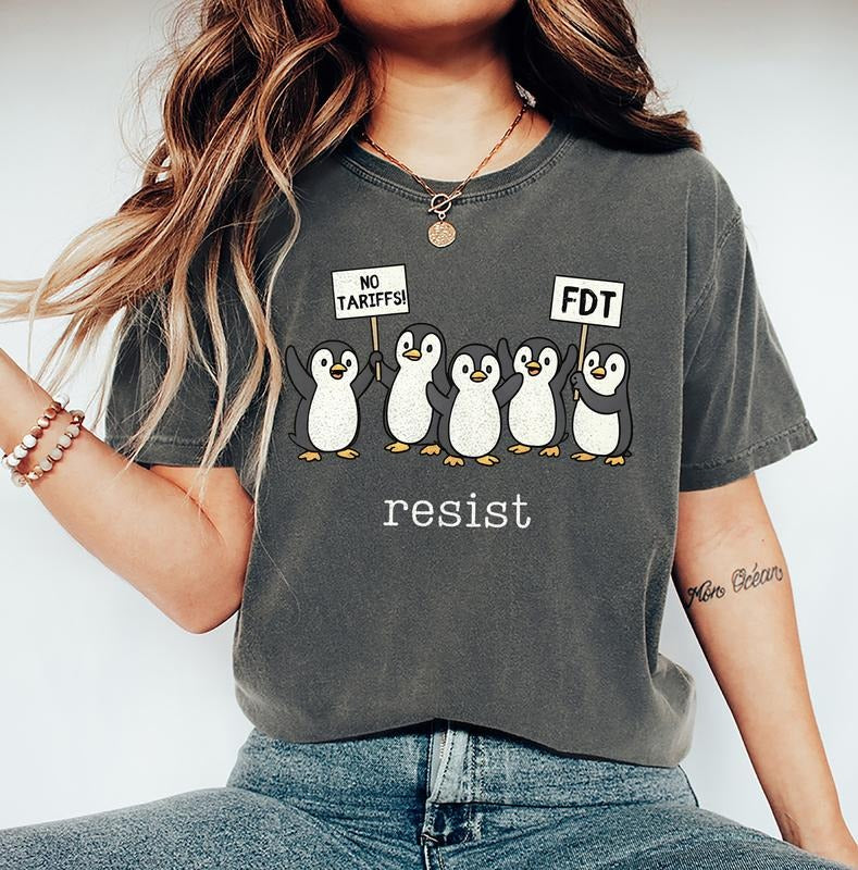 Penguins Against Tariffs Shirt, Funny An.ti Trumpp Shirt, Penguins Resist Shirt, Democratic Liberal, FDT Shirt