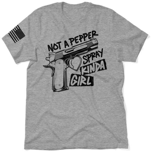 Pepper Spray Kind Of Girl - Safety Yellow T-Shirt, Adult Humor Shirt, Funny Shirt, Dark Humor Shirt, For Gift. Crewneck Cotton