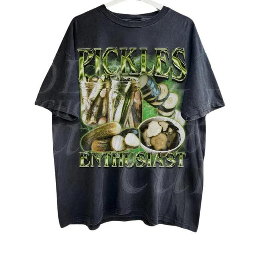 Pickle Enthusiast Vintage 90s Graphic T-Shirt, Retro Pickle Lover Shirt, Funny Gag Unisex Shirt, Weird T Shirt, Washed Y2k Silly Shirt Menswear Top