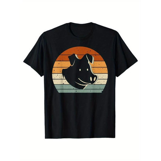 Pig Print, Men's Cotton T-shirt, Graphic Tee Men's Outdoor Clothes, Men's Clothing, Casual Short Sleeve Crew Neck T-shirt, Tops For Men, Gift For Men made in usastyle{n002}11