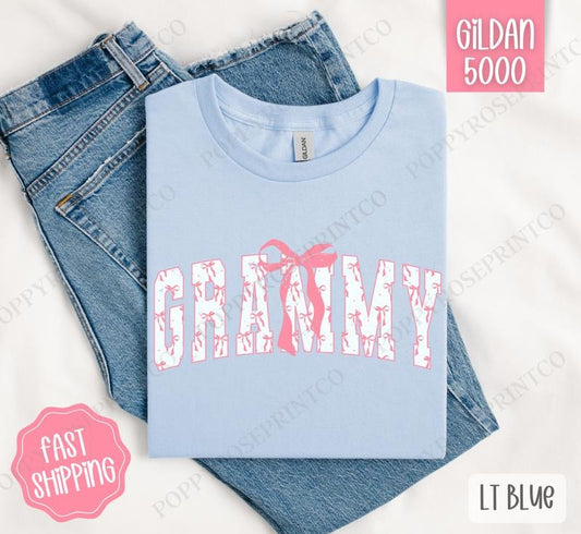 Pink Grammy Bow Shirt Gildan, Women's Tee, Cute Women's Tshirt Plus Sizes