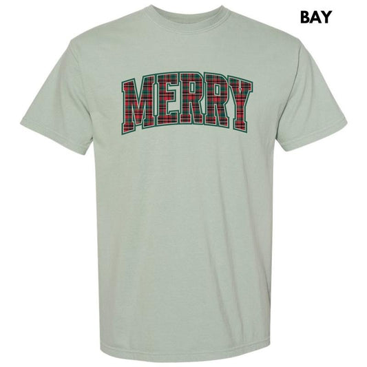 Plaid Merry Varsity Comfort Colors T-Shirt 'NLB'