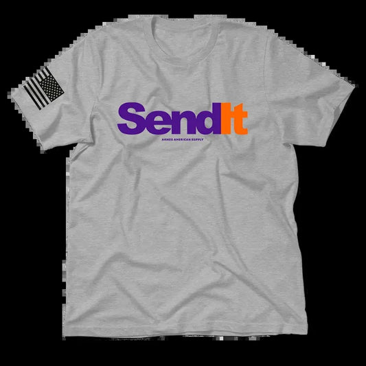 Send It Heather Gray T-Shirt Jersey Men's 30-Day Guarantee Quality Cotton/Poly Blend with Blue Collar - Menswear, Top Apparel, Funny, Sarcastic, Graphic Tees