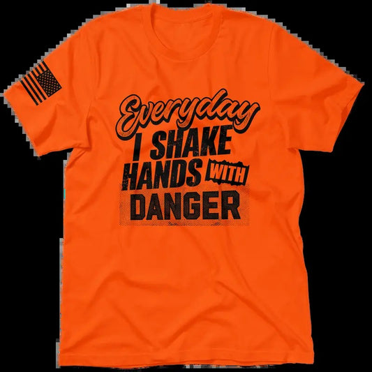 Shake Hands Hi Visibility Safety Orange T-Shirt Jersey Men's 30-Day Guarantee Quality Cotton/Poly Blend with Blue Collar - Top Apparel | graphic Tees