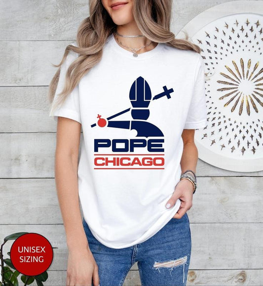Pope Chicago Unisex T-Shirt, Pope Robert Prevost Sweatshirt,Religious Tee,Pope Shirt, Jesus T-Shirt Gift, Christian Graphic Tee, White, Sox