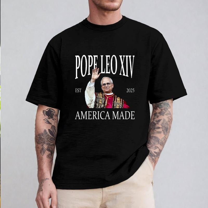 Pope Leo XIV First American Pope Shirt Casual Style Crew Neck Short Sleeve T-Shirt Tops Trendy for Unisex, Perfect Gift