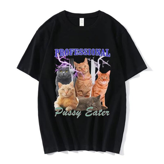 Professional Pusssy Eater Funny Cat Lover T Shirt Men's Clothing Fashion T-shirts Cotton Casual Oversized Short Sleeve T Shirts, meme shirts, vintage clothing