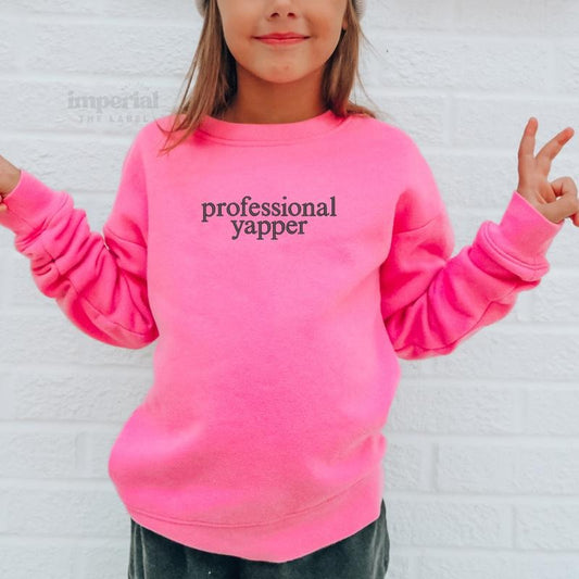Professional Yapper Embroidered Youth Sweatshirt, Funny Kids Crewneck, Cute Kids Sweater, Cozy Youth Pullover, Trendy Kids Apparel, Comfy Kids Gift, Chatty Kid Clothing