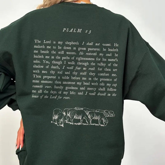 Psalm 23 Bible Verse Crewneck The Lord is My Shepherd Worship Sweatshirt Cotton Polyester