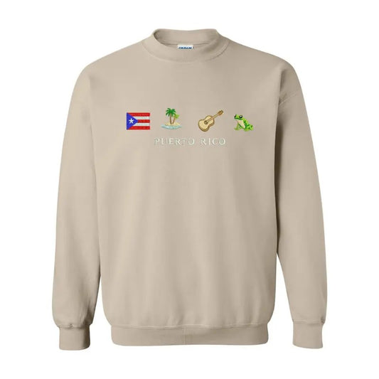 Puerto Rico Embroidered Crewneck Sweatshirt, Boricua Vibes Comfort Long Sleeve Pullover