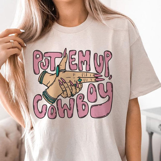 Put'em Up Cowboy Tshirt Country Put Them Up  Western Tee Western Cowboy T-shirt Womens Stick'em Up Cowboy Shirt Funny Country Nashville Tee Casual Soft Top Womenswear