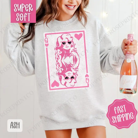 Queen of Hearts Sweatshirt, Valentine's Day Crewneck, Cute Women's Sweater
