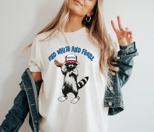 Raccoon Red White And Feral T-Shirt, Raccoon Merica Sweatshirt, Funny 4th Of July Shirt, Fourth Of July Tee Shirt