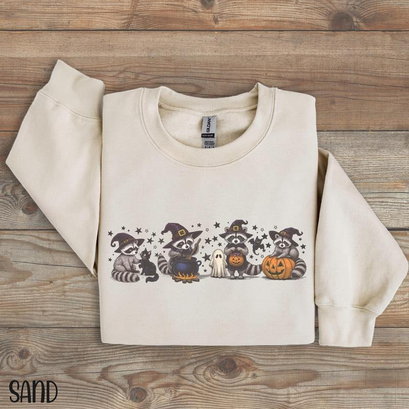 Raccoon Sweatshirt For Halloween Retro Raccoon Crewneck Halloween Raccoon Shirt Funny Witch Sweatshirt Cute Spooky Season Pullover  T-shirt, sweater and Hoodie