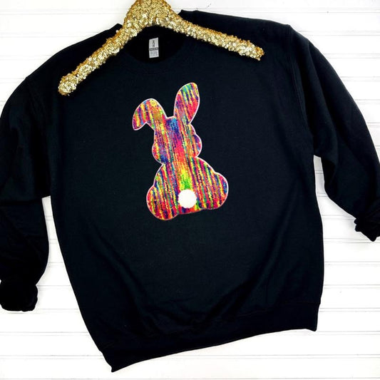 Rainbow Chenille Bunny Patch Sweatshirt -- BLACK