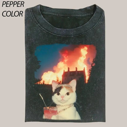 Rebellious cat T-Shirt, cat gangter Shirt, Cat Love Vintage Graphic Tee, Funny Cat Shirt, Women's T-shirts Streetwear Top Cotton
