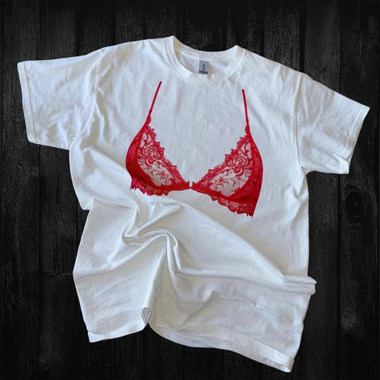 Red Bralette Graphic Baby Tee, Sassy Lingerie Baby Tee, Edgy Lace Baby Tee, Funny Graphic Tee Shirt, Gift For Friends