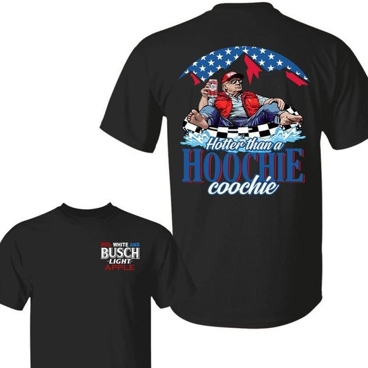 Red White And Busch Light Apple T-Shirt, Hotter Than A Hoochie Coochie 2-sided Shirt, Shirts Men, Graphic tees, 4th Of July Casual For Summer Menswear
