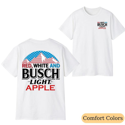 Red, White And Busch Light Apple T-Shirt - 2 Sided Graphic Tee - Busch Light T-Shirt For Men And Women
