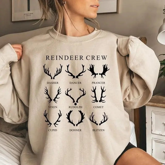 Reindeer Crew Sweatshirt, Christmas Reindeer Shirt, Winter Xmas Gift, Merry Christmas Holiday Tee