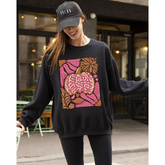 Retro Floral, Pumpkin, Halloween, Jack-o-lantern, Fall, Autumn Sweatshirt
