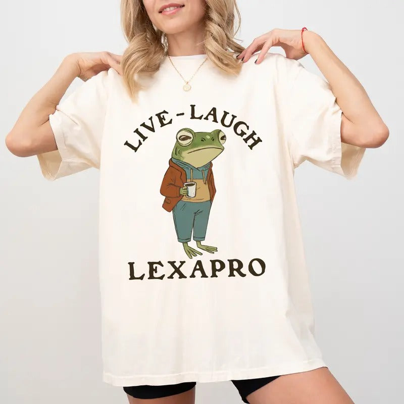 Retro Funny Live Laugh Comfort Colors Shirt, Mental Health Unisex T-shirt, Funny Meme Frog Tee, Sarcastic Women Clothing