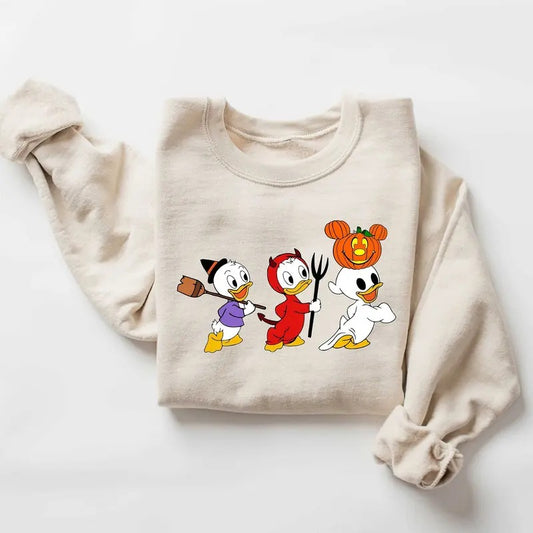 Retro Halloween Back and Front Sweatshirt, Vintage Halloween Crewneck Sweater, Halloween Women's Sweatshirt, Halloween Pumpkin Horror Shirt Womenswear Embroidered