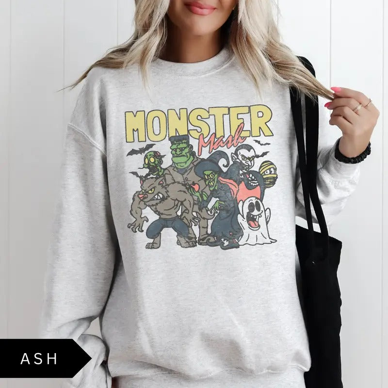 Retro Halloween Monster Mash Sweatshirt, Halloween Aesthetic, Vintage Halloween Sweatshirt, Graphic Monster Sweatshirt