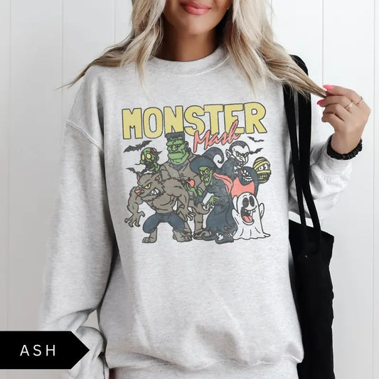 Retro Halloween Monster Mash Sweatshirt, Halloween Aesthetic, Vintage Halloween Sweatshirt, Graphic Monster Sweatshirt