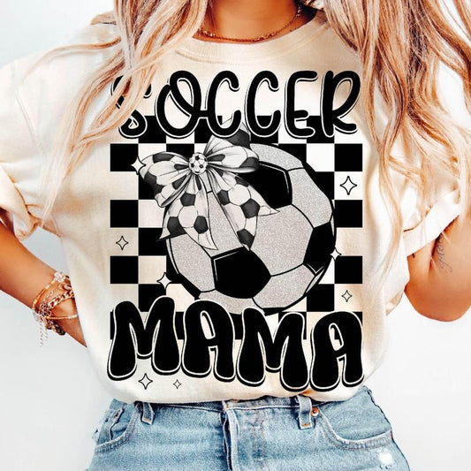 Retro Soccer Mama T-Shirt, Soccer Mama T-Shirt, Game Day Soccer Bow Shirt, Checkered Soccer T-Shirt, Soccer Mom T-Shirt