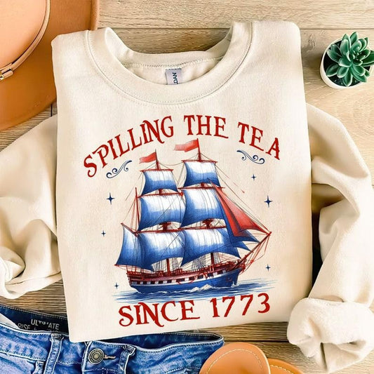 Retro Spilling The Tea Since 1773 T Shirt Hoodie Sweater, American Freedom Shirt, Patriotic Shirt, Independence Day Shirt, 4th Of July Shirt, Retro 4th of july Shirt